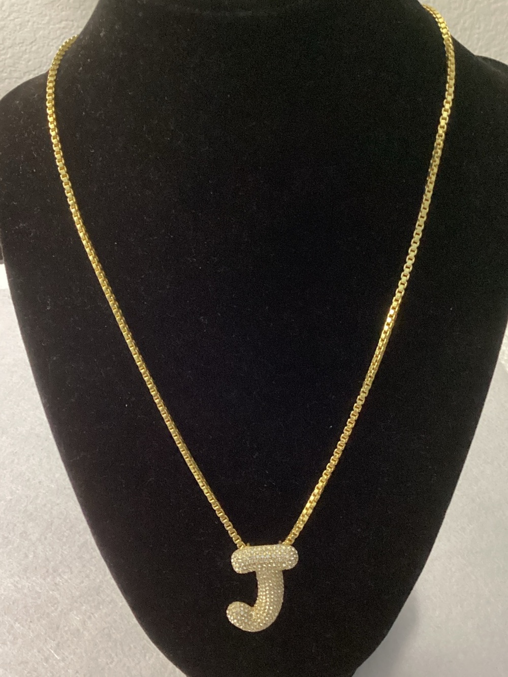 BaubleBar Gold Tone Initial 'J' Pendant Necklace with White Crystal Accent